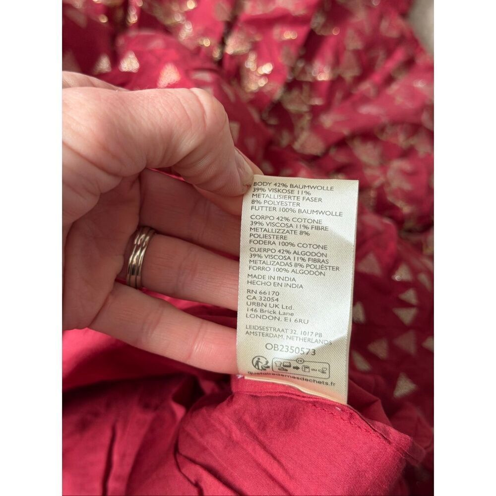 Anthropologie Mini Dress Short Sleeve Ruffled V neck Garnet Red size Large‎ - Picture 10 of 10